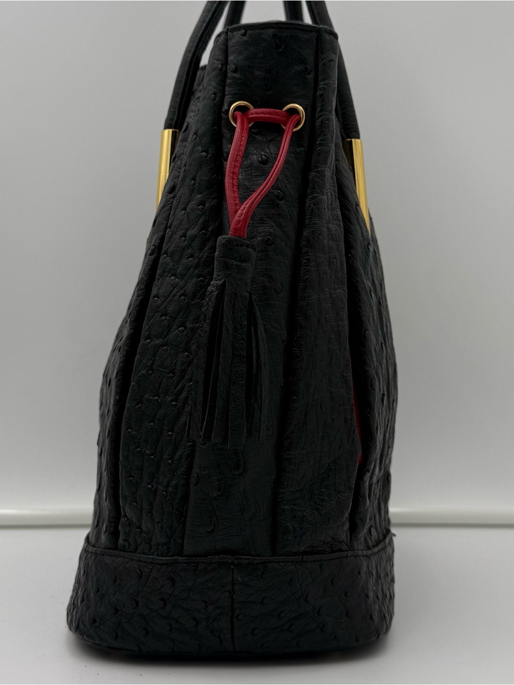 SANPŌ • Black & Red Exotic Genuine OSTRICH Bucket Bag w/ Pouch • Made in JAPAN - Picture 7 of 16